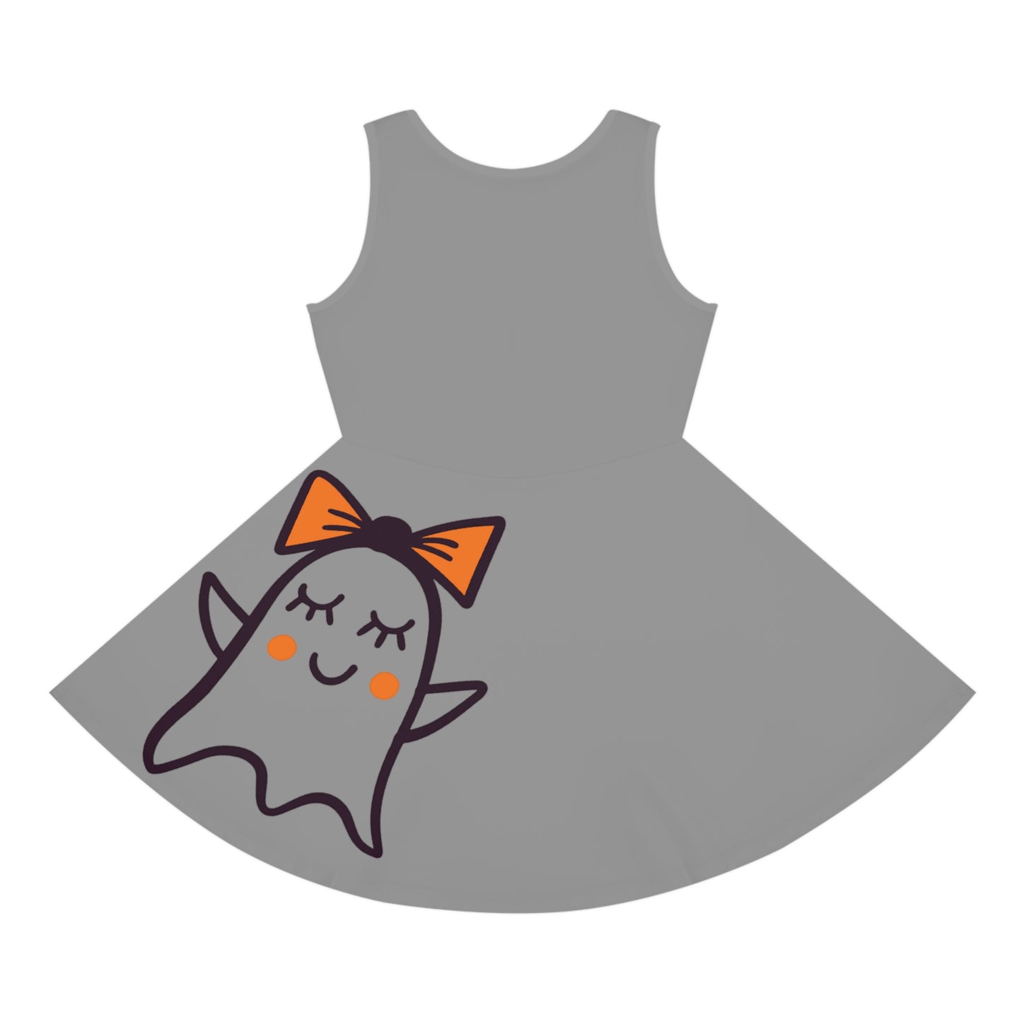 Grey Too Ghoul For School Cute Ghost Girls' Sleeveless Sundress (AOP)