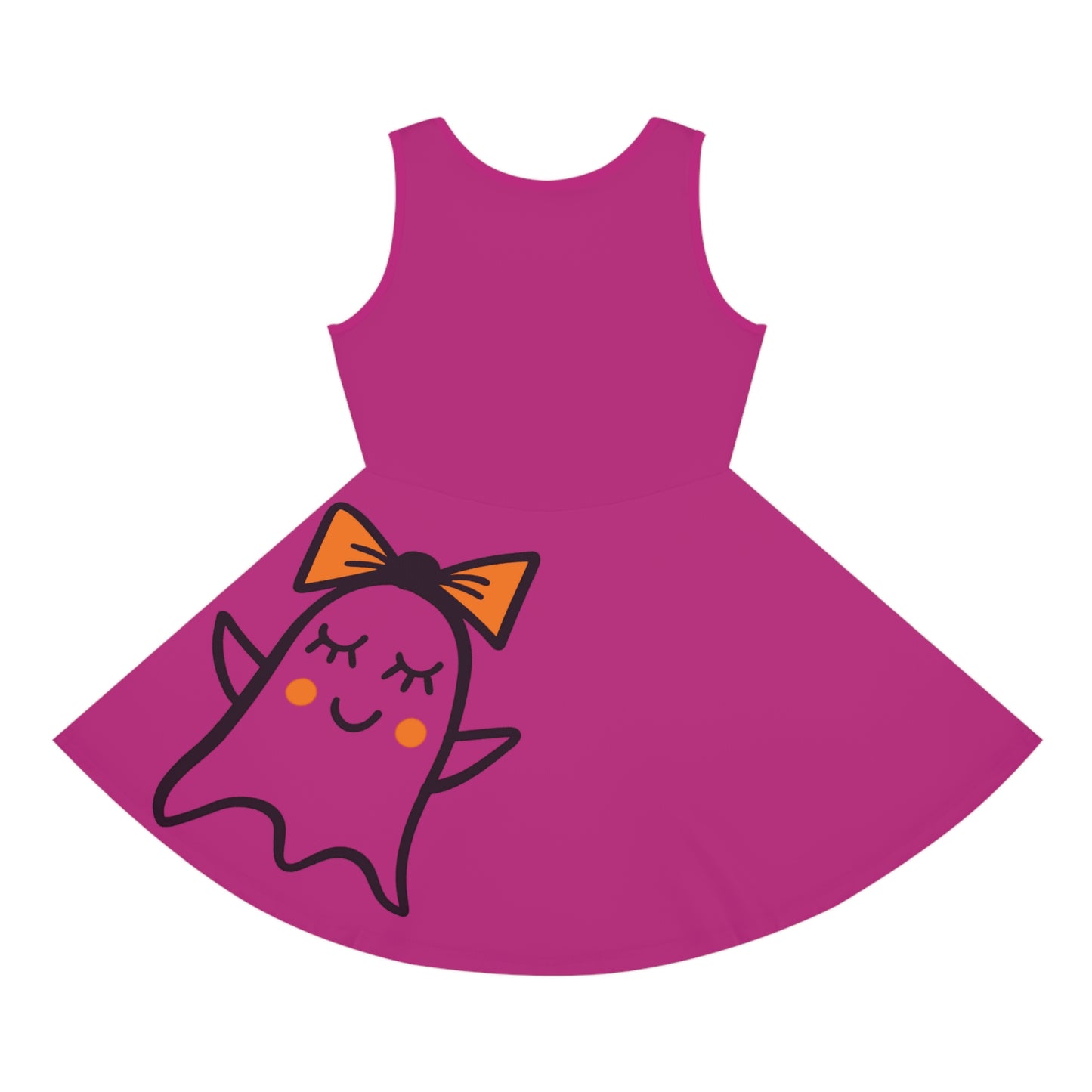 Pink Too Ghoul For School Cute Ghost Girls' Sleeveless Sundress (AOP)