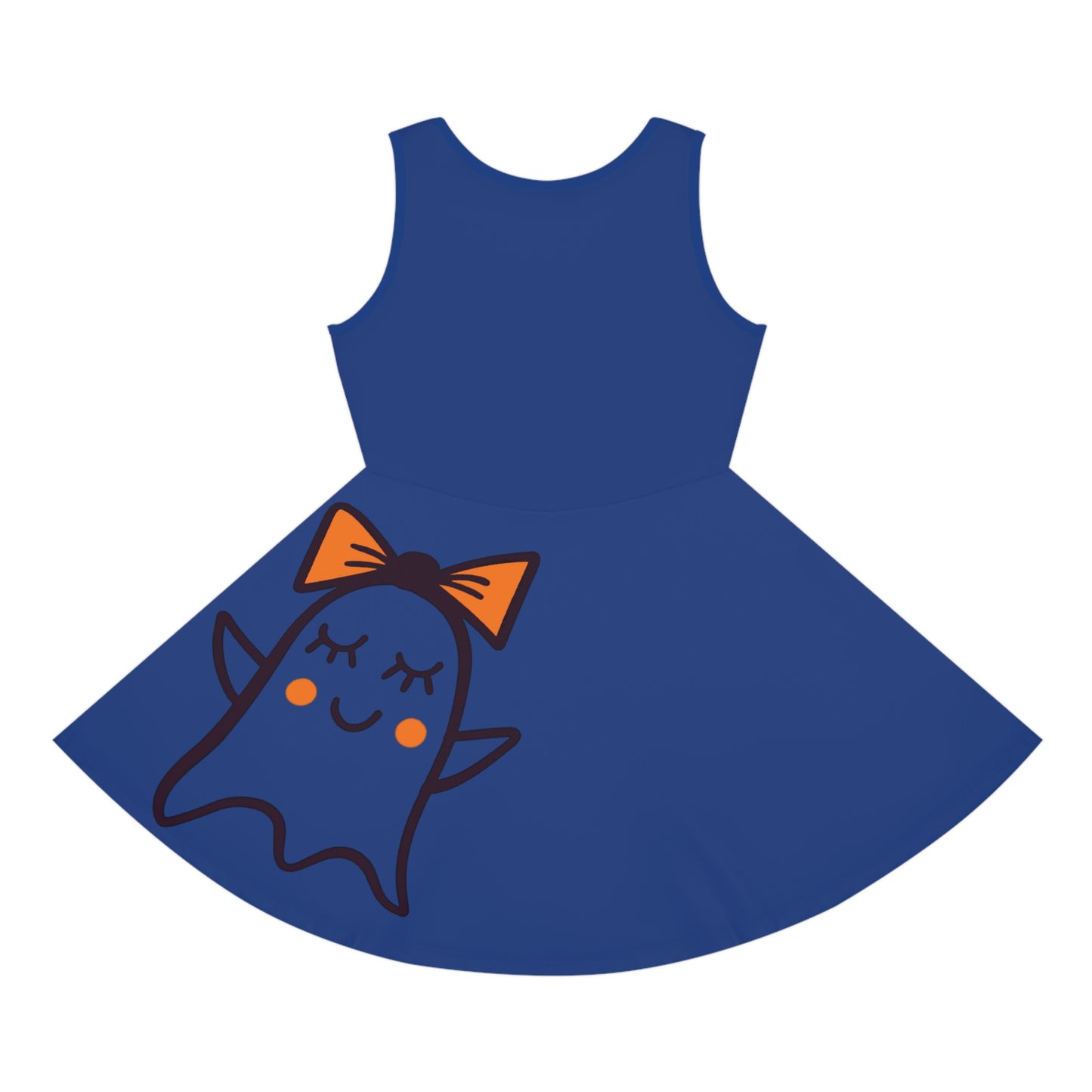 Dark Blue Too Ghoul For School Cute Ghost Girls' Sleeveless Sundress (AOP)