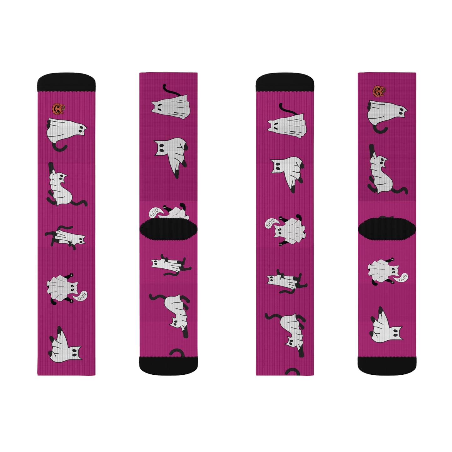 Windsor Wonders Pink Halloween Ghost Cats Sublimation Socks