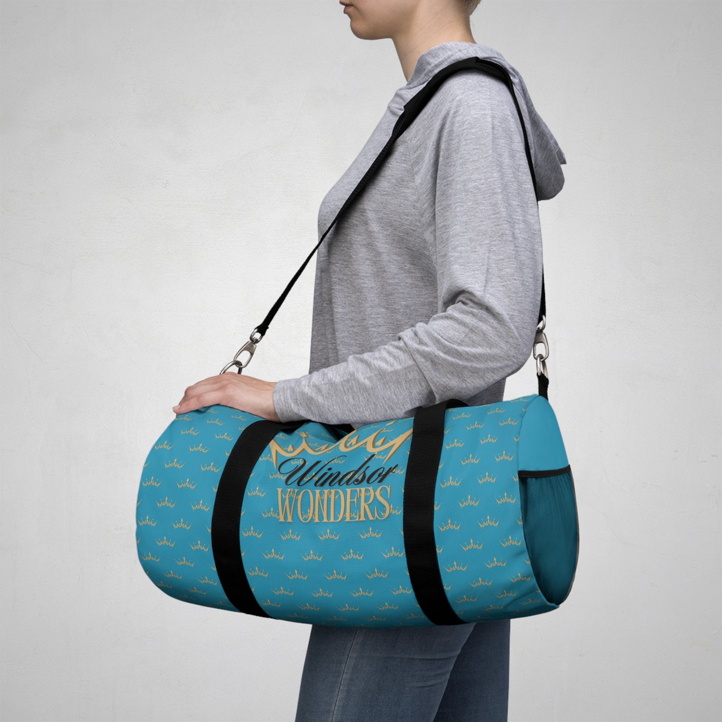 Windsor Wonders Crown Turquoise Duffel Bag | Stylish Travel Bag, Gym Bag, Weekend Bag, Personalized Tote, Crown Pattern Carry All