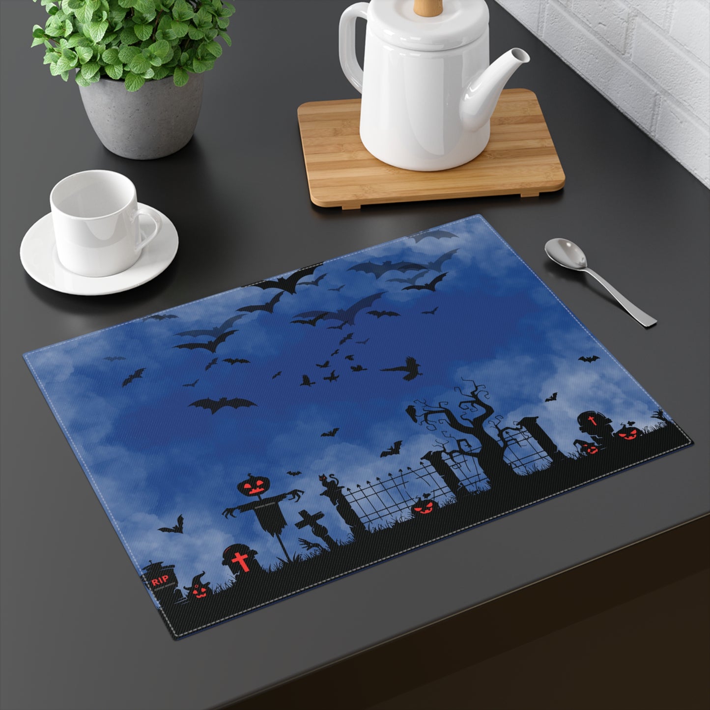 Windsor Wonders Dark Blue Halloween Graveyard Placemat, 1pc