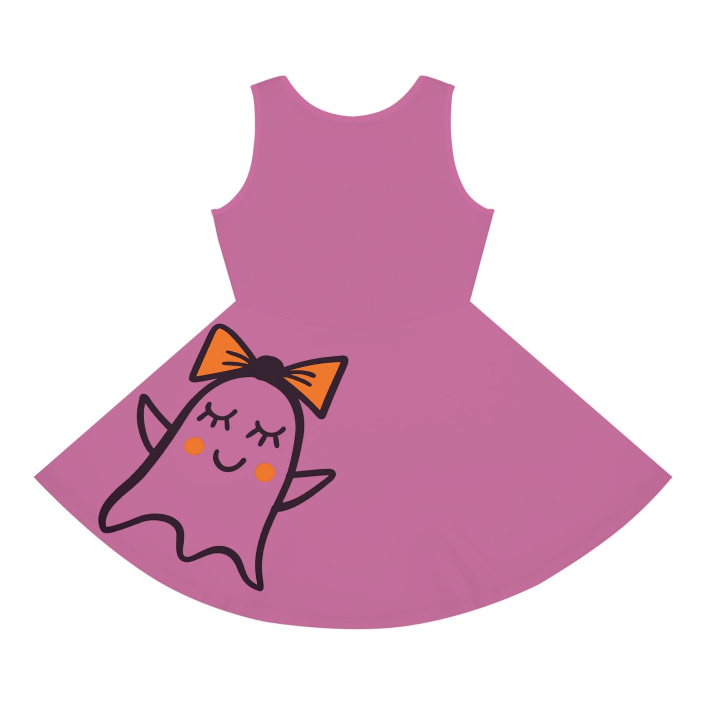 Light Pink Too Ghoul For School Cute Ghost Girls' Sleeveless Sundress (AOP)