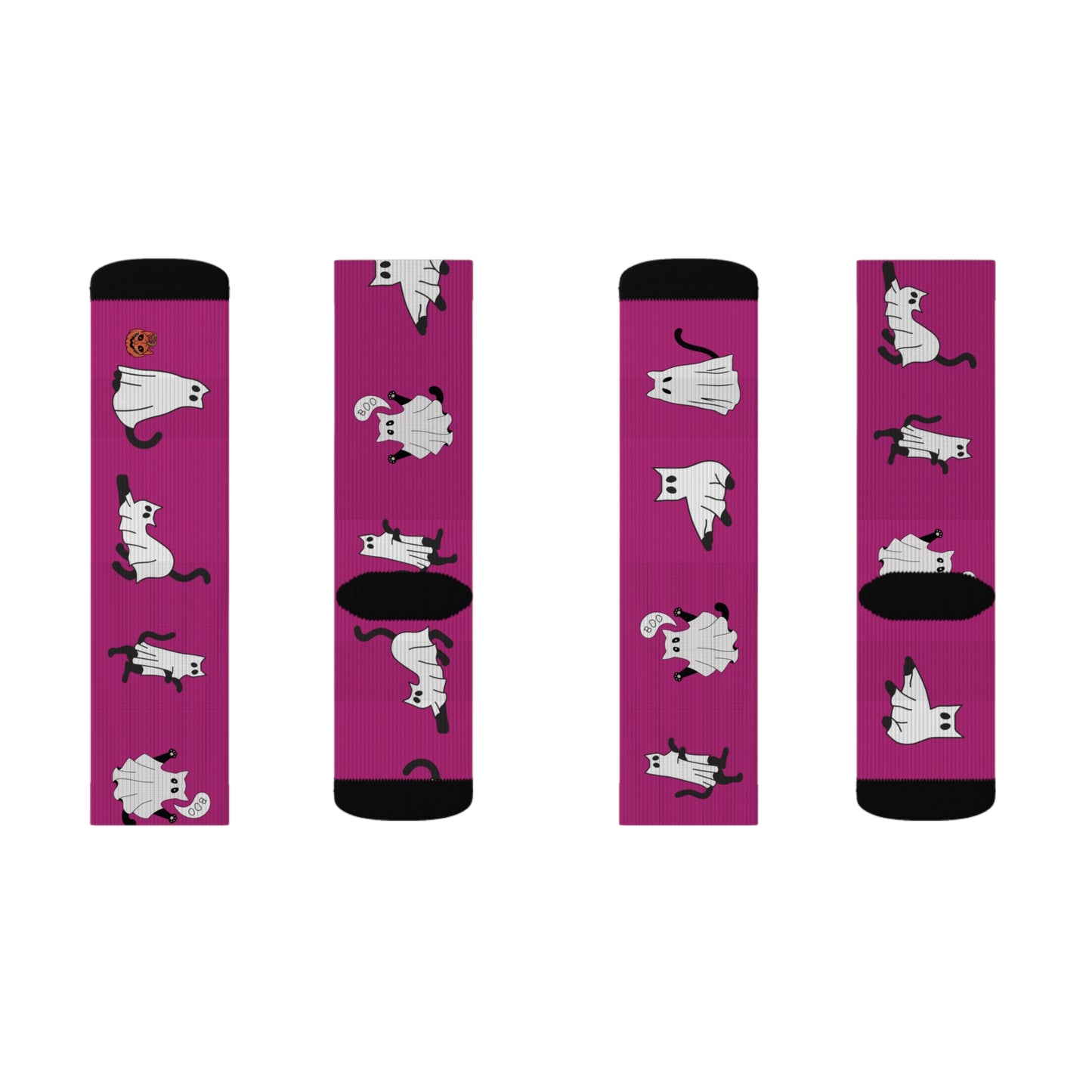 Windsor Wonders Pink Halloween Ghost Cats Sublimation Socks