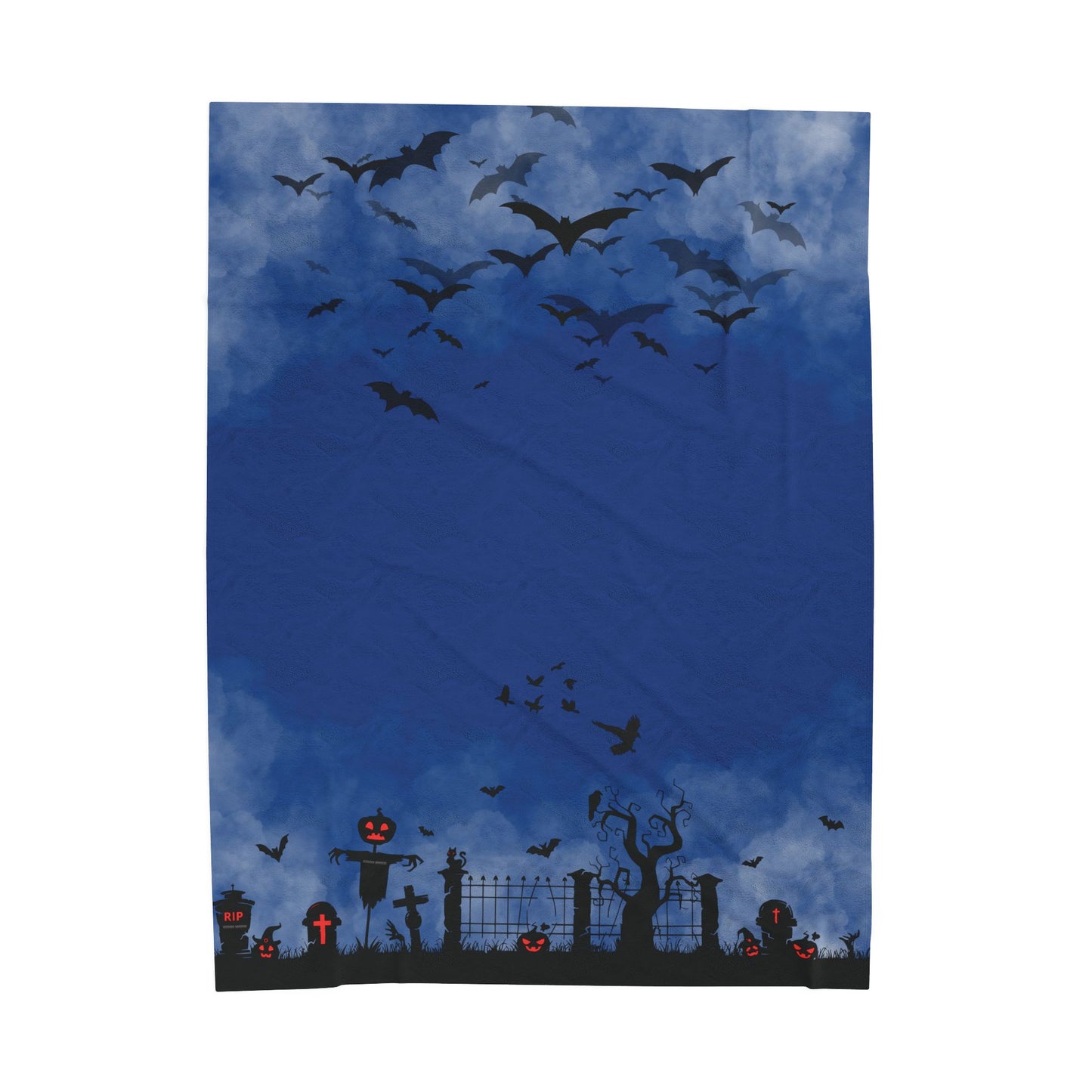 Windsor Wonders Dark Blue Graveyard Halloween Velveteen Plush Blanket