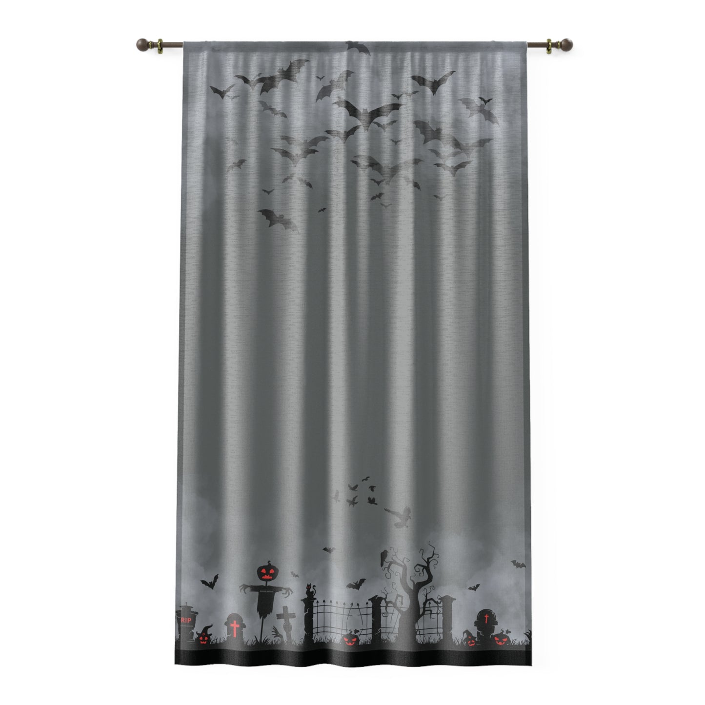 Windsor Wonders Dark Grey Halloween Graveyard Window Curtain