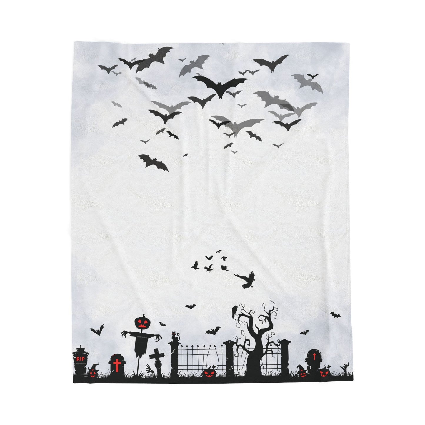 Windsor Wonders White Graveyard Halloween Velveteen Plush Blanket