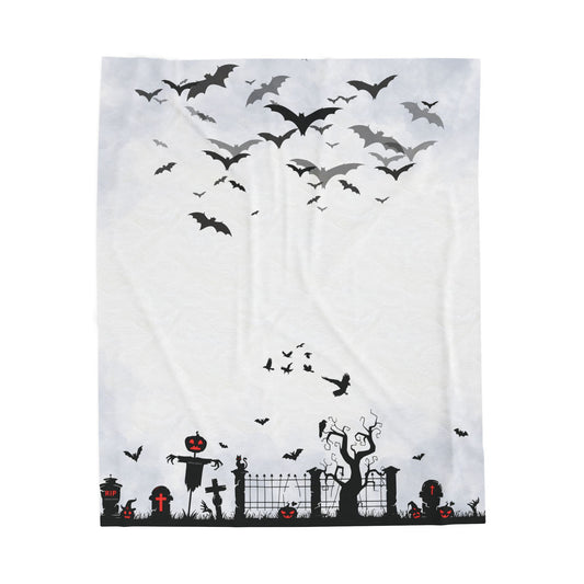Windsor Wonders White Graveyard Halloween Velveteen Plush Blanket