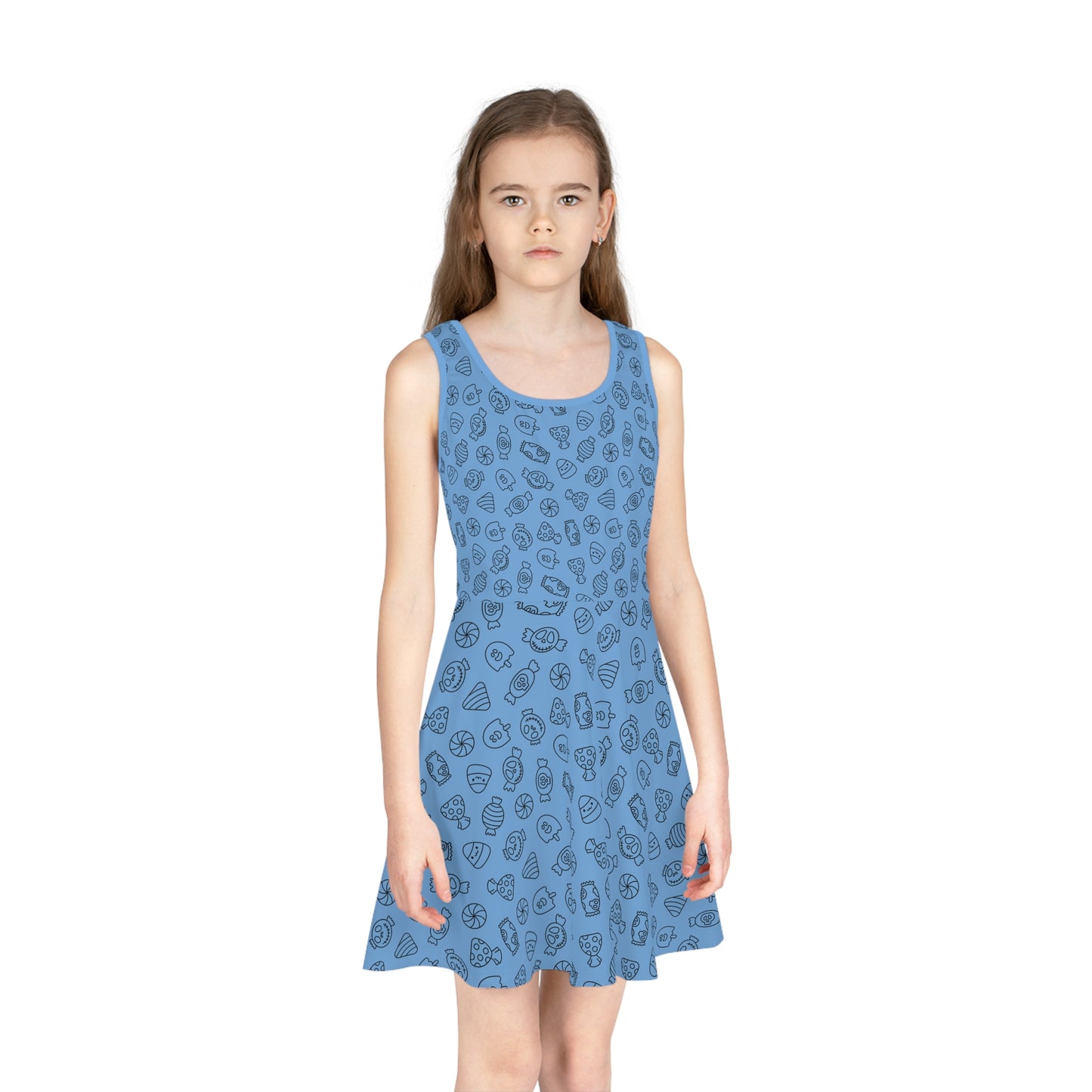 Light Blue Halloween Candy Girls' Sleeveless Sundress (AOP)