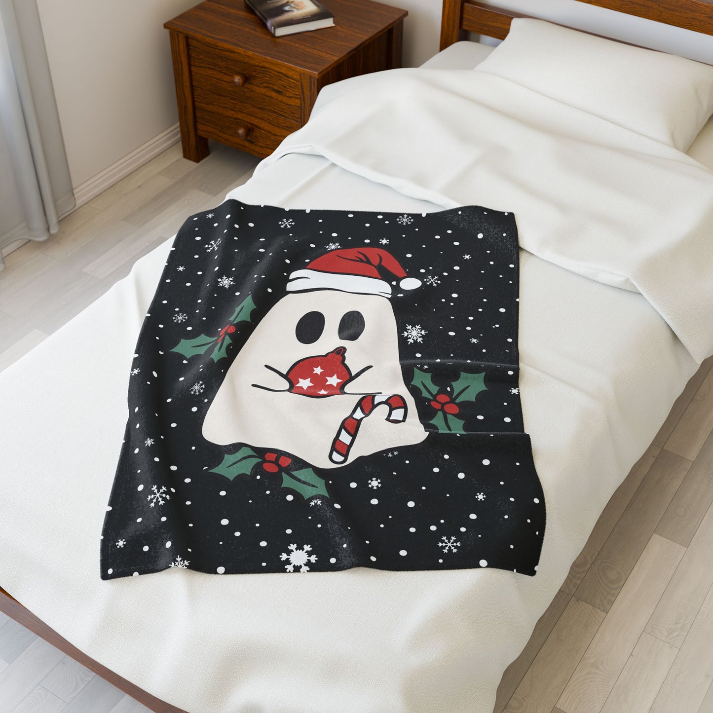 Big Festive Spirits Black Velveteen Plush Blanket