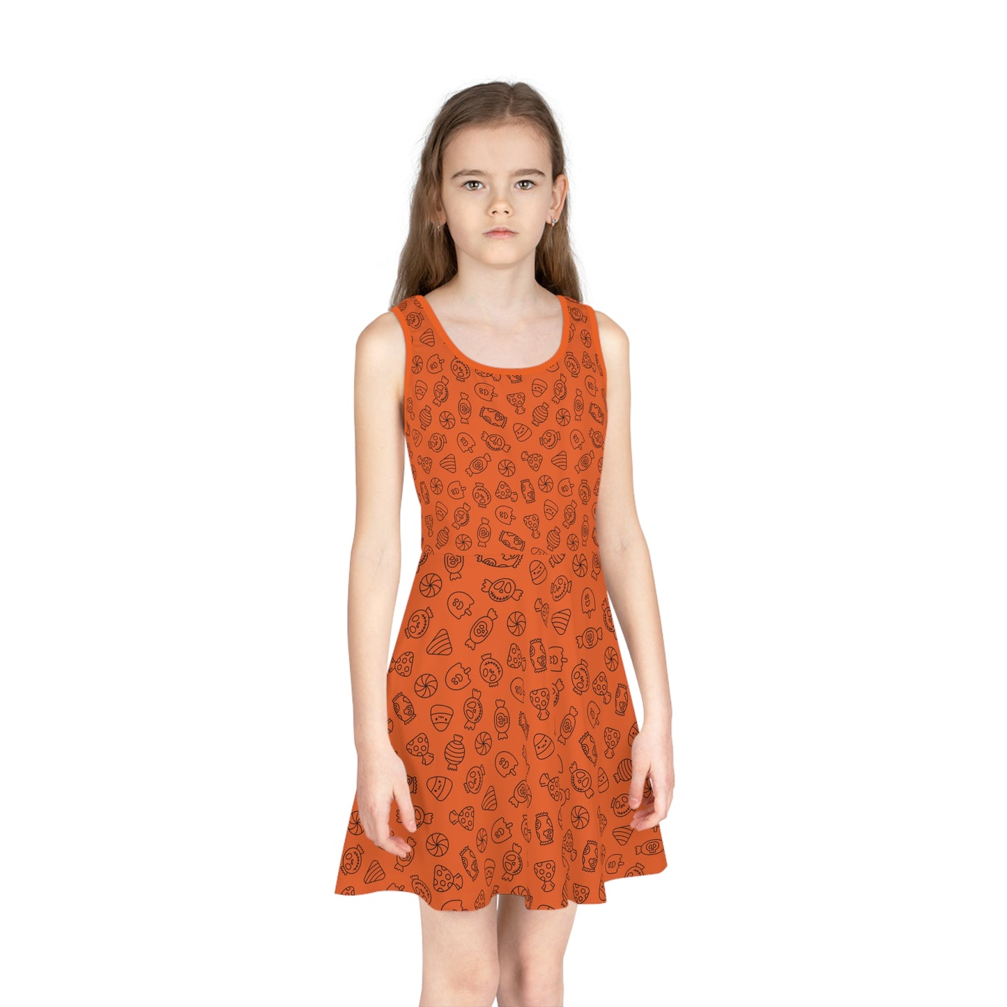 Orange Halloween Candy Girls' Sleeveless Sundress (AOP)