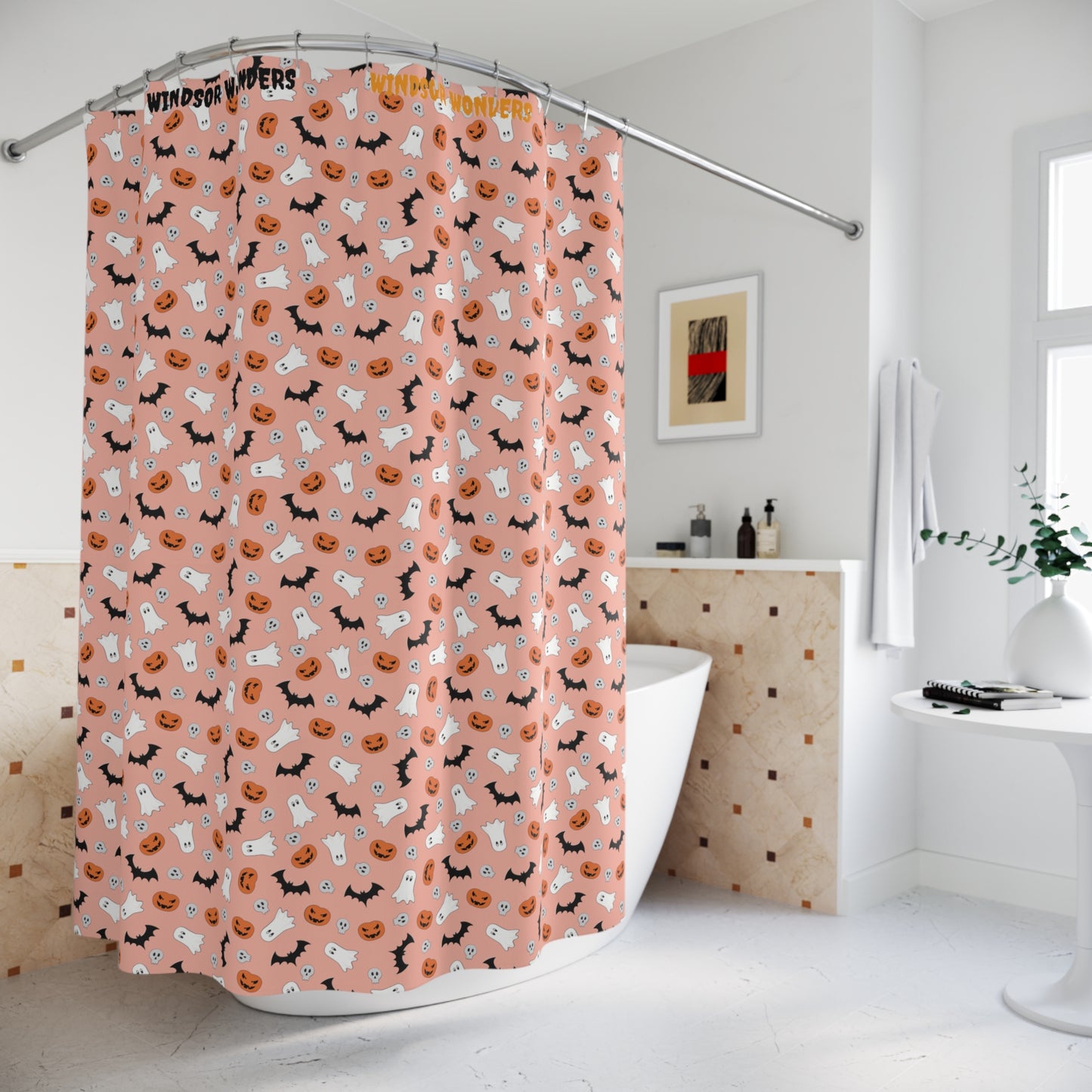 Windsor Wonders Orange Halloween Shower Curtain