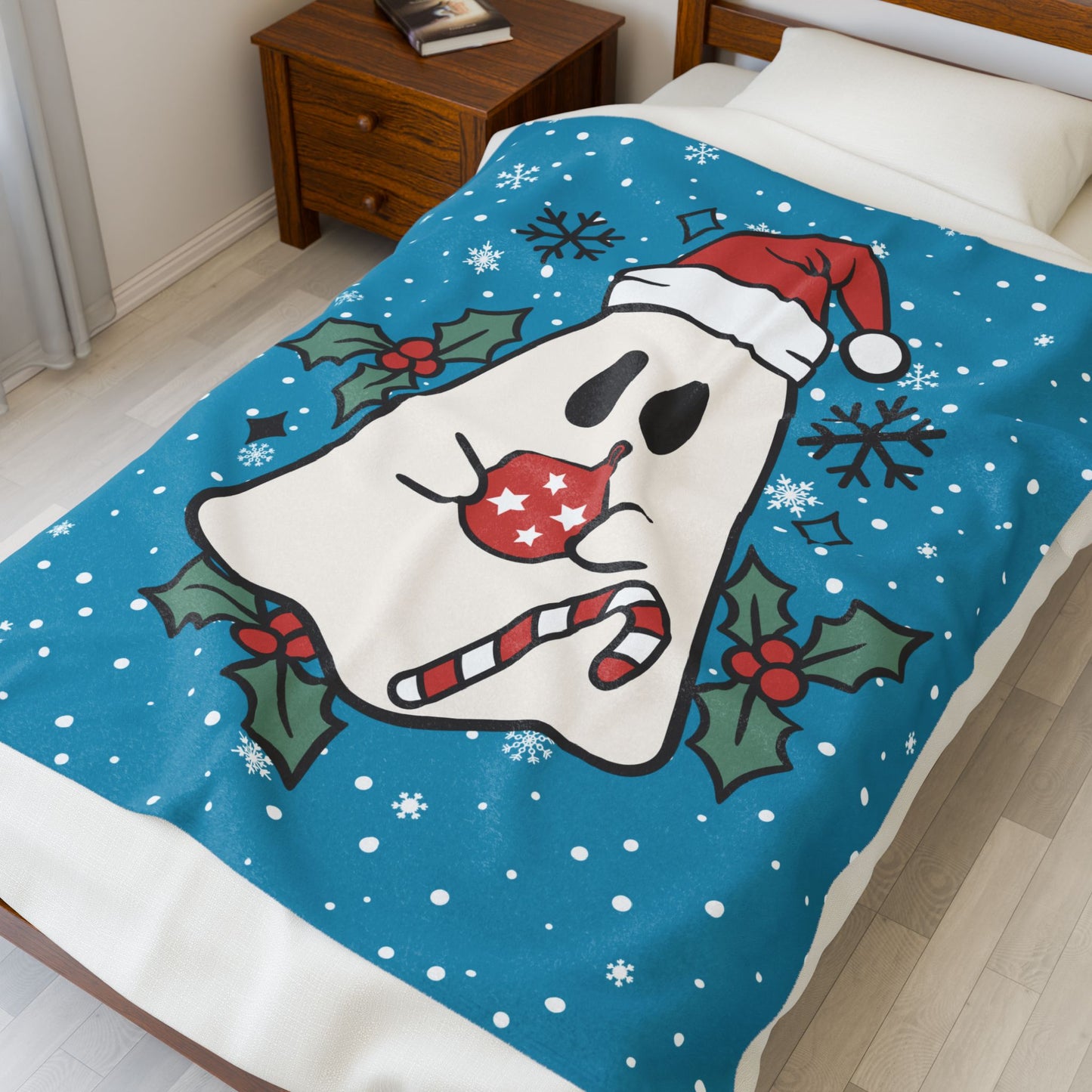 Big Festive Spirits Turquoise Velveteen Plush Blanket