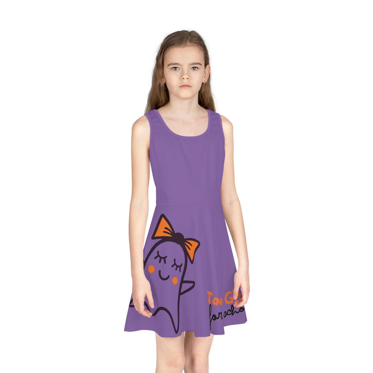 Light Purple Too Ghoul For School Cute Ghost Girls' Sleeveless Sundress (AOP)