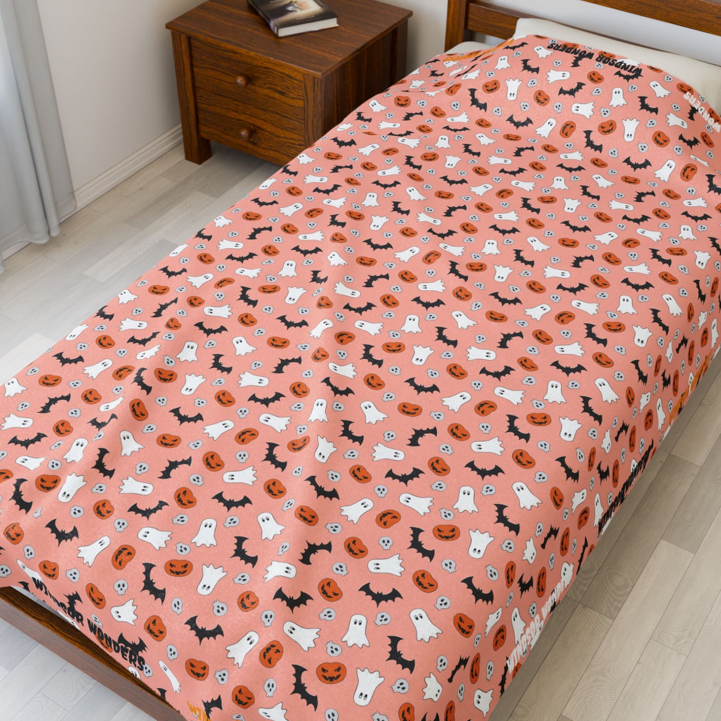 Windsor Wonders Orange Halloween Velveteen Plush Blanket
