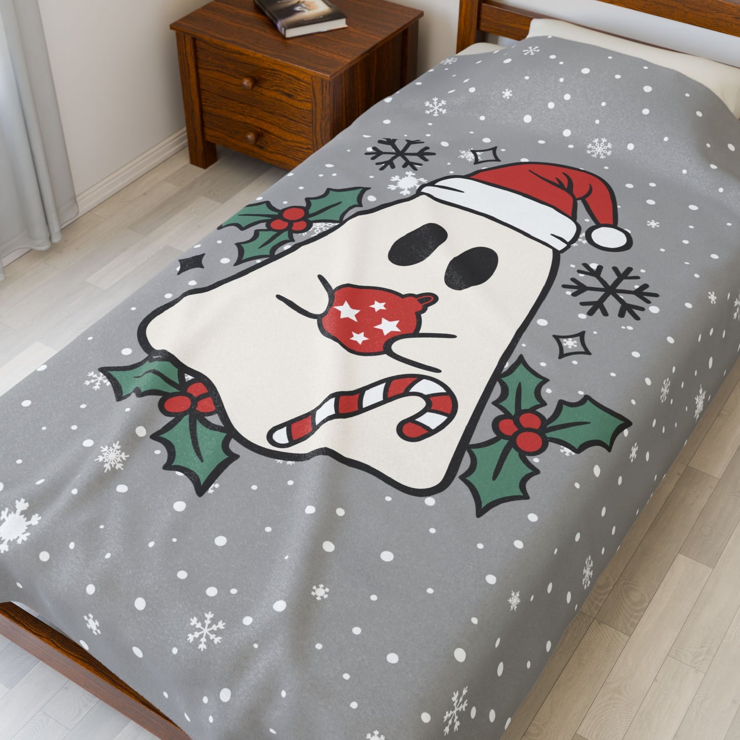 Big Festive Spirits Light Grey Velveteen Plush Blanket