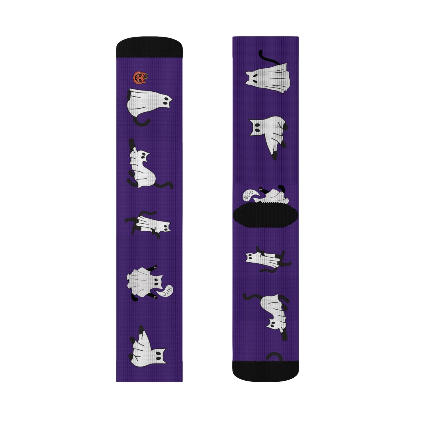 Windsor Wonders Dark Purple Halloween Ghost Cats Sublimation Socks