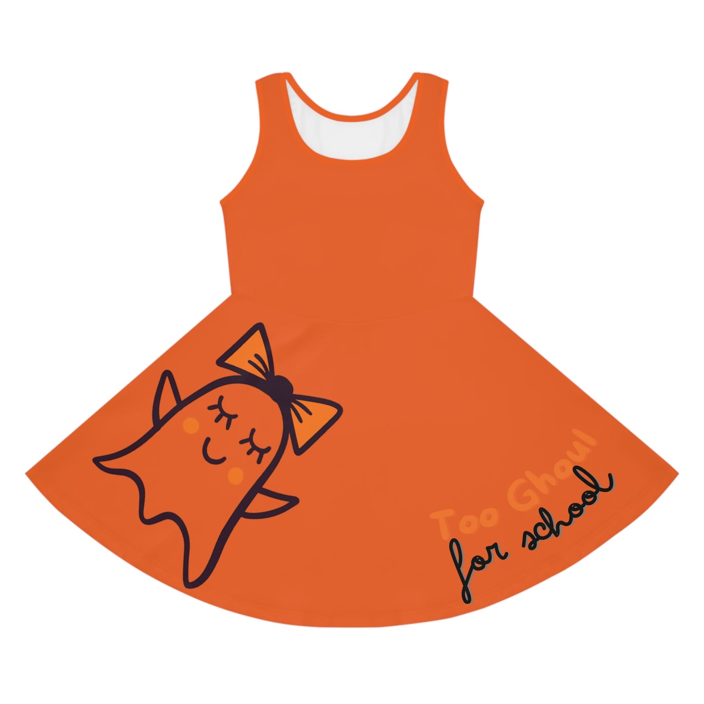 Orange Too Ghoul For School Cute Ghost Girls' Sleeveless Sundress (AOP)