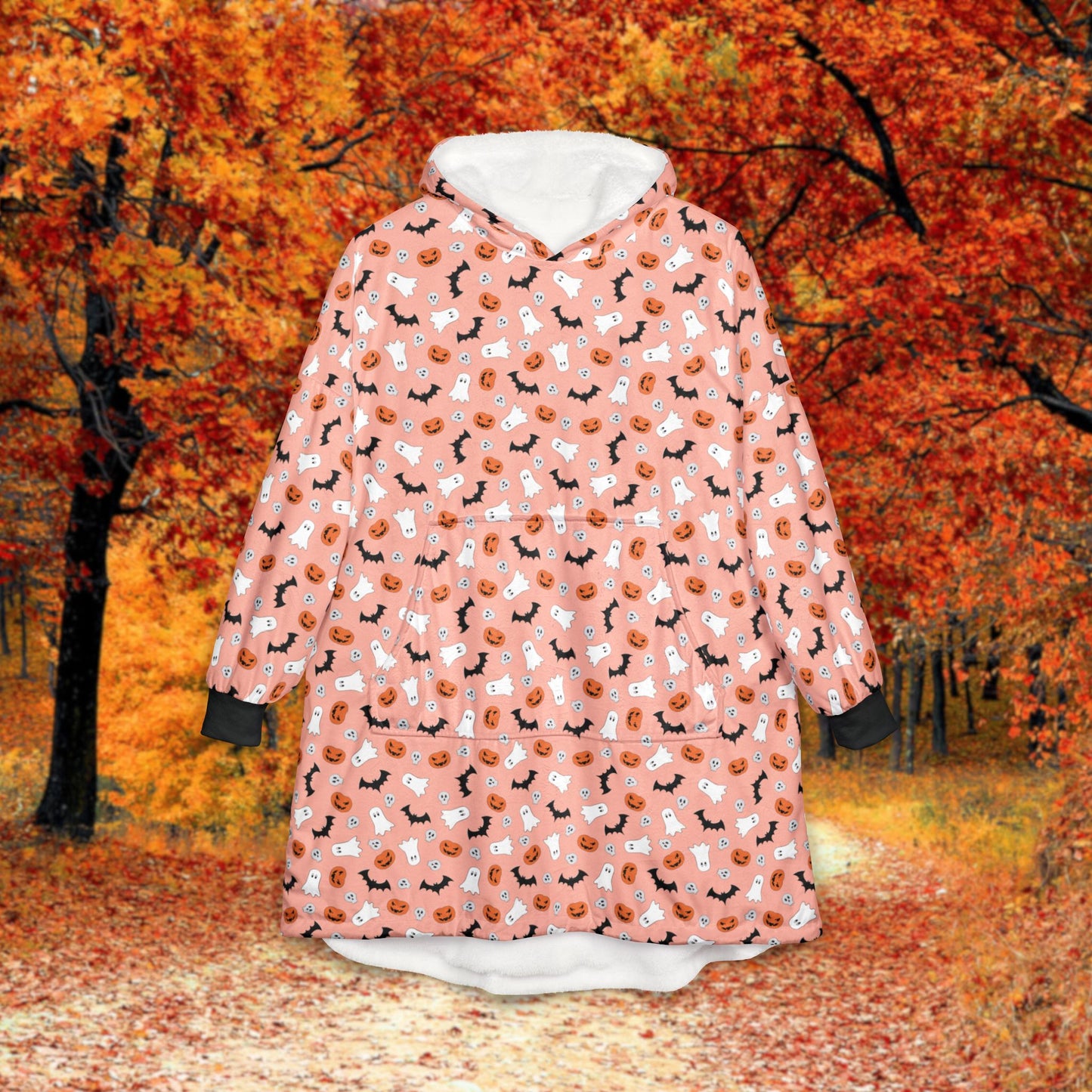 Cozy Orange Halloween Print Hooded Blanket, Warm Throw for Adults, Cute Gift for Fall, Couch Snuggler for Home, Perfect for Movie Nights