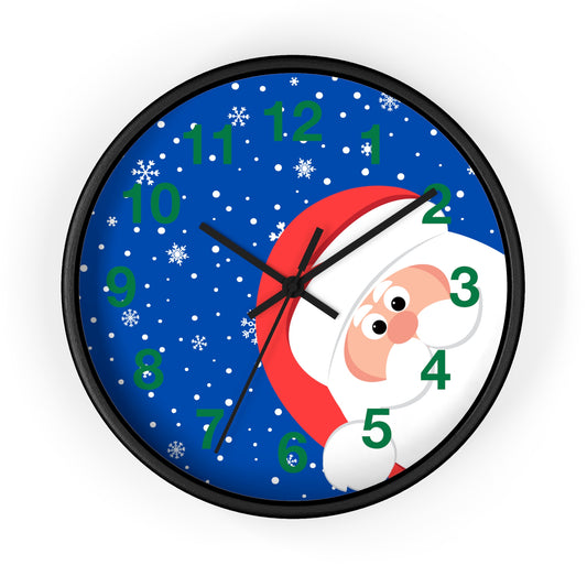Santa's Watching Dark Blue Wall Clock