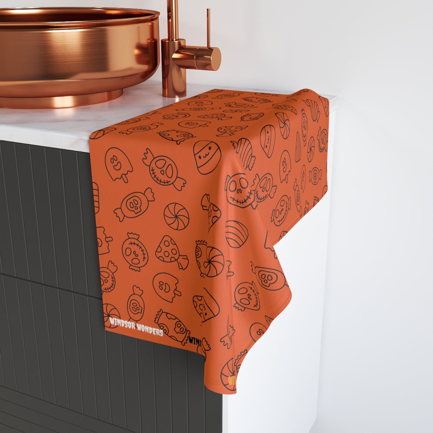 Windsor Wonders Orange Halloween Candy Hand Towel