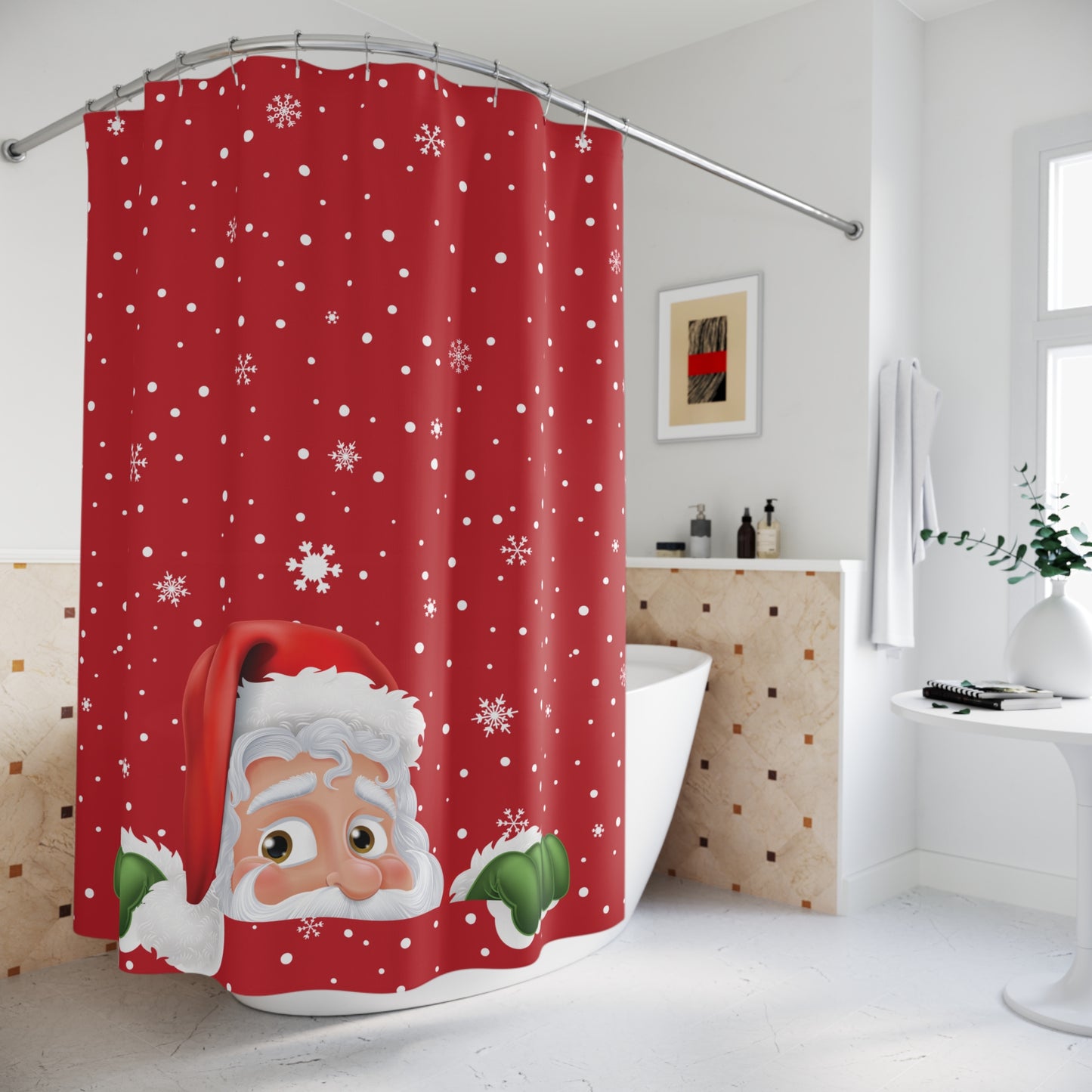 Santa Dark Red Shower Curtains