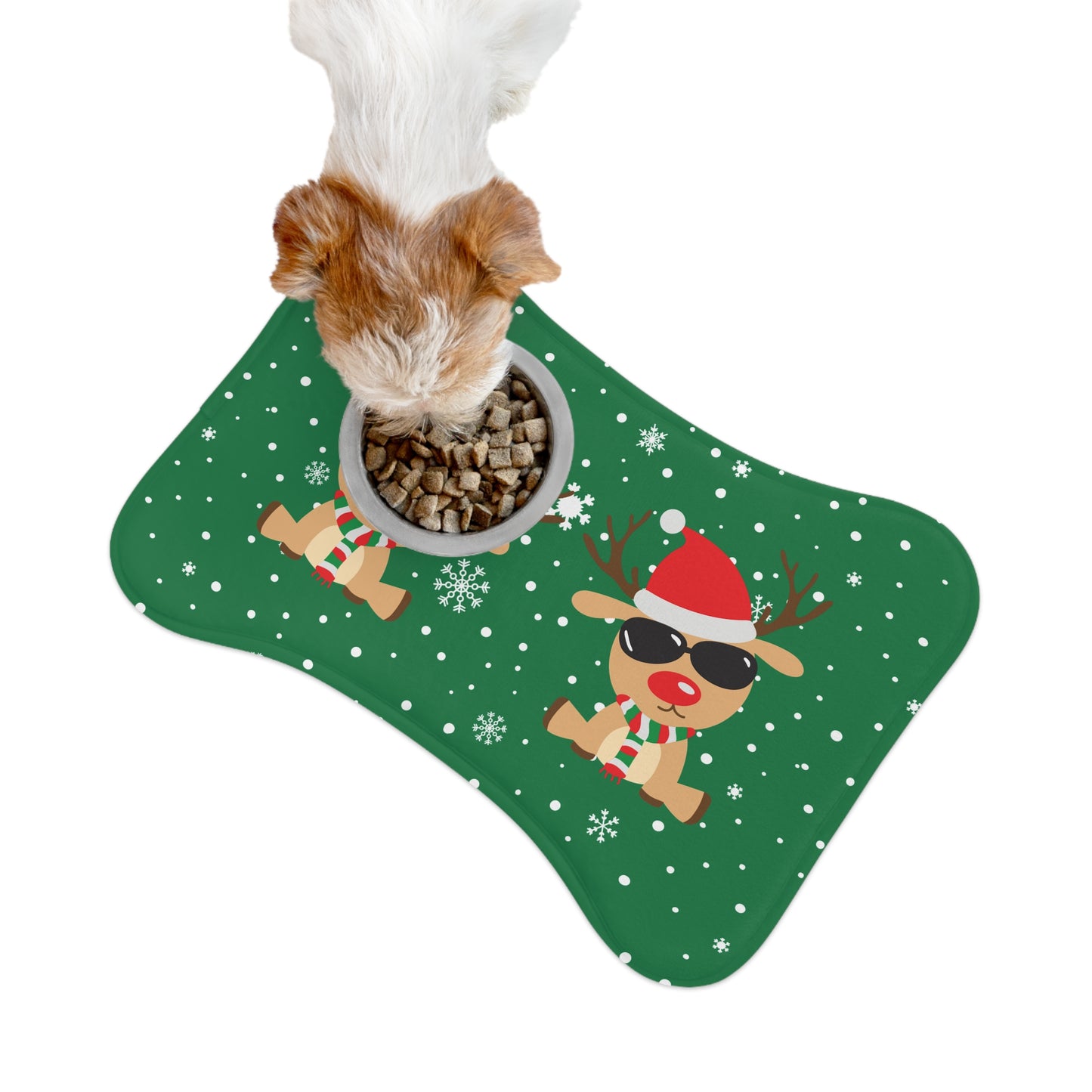 Cool Reindeer Dark Green Pet Feeding Mats