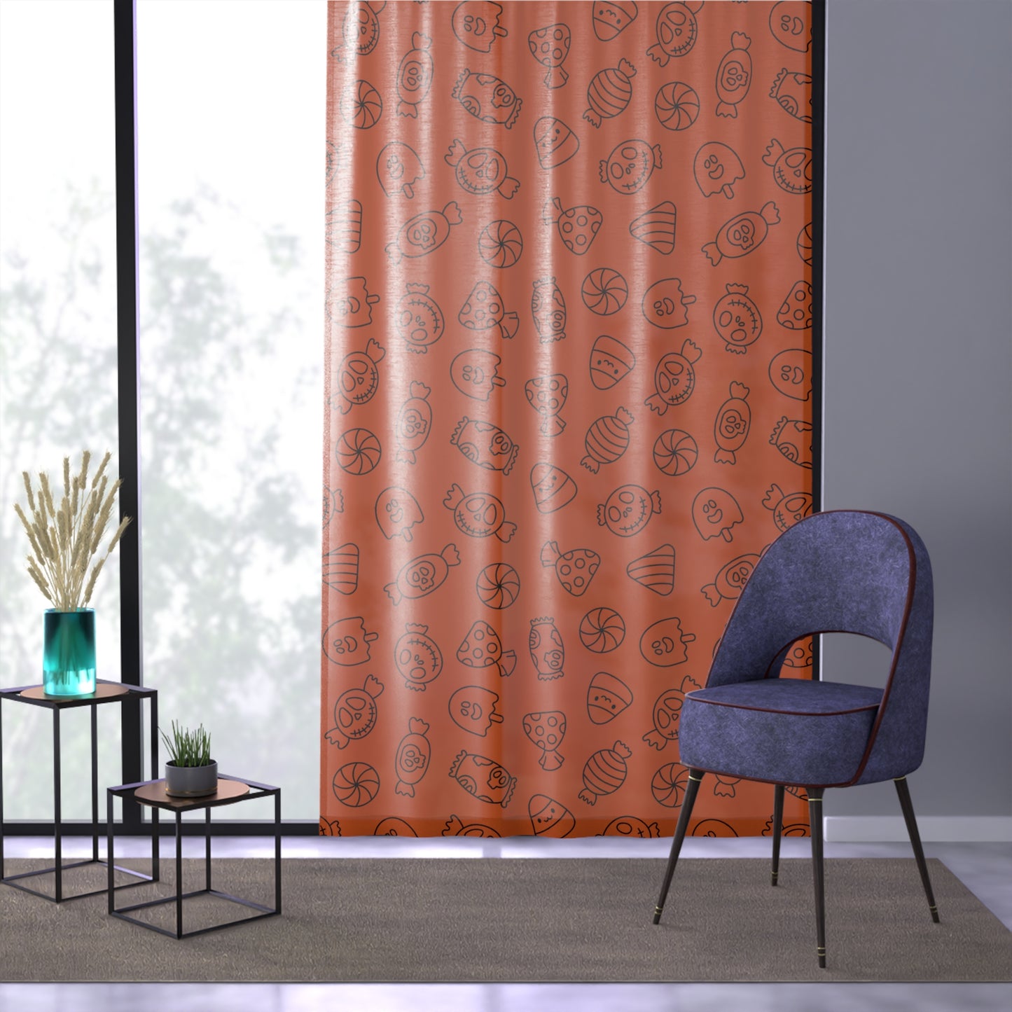 Windsor Wonders Orange Halloween Candy Window Curtain