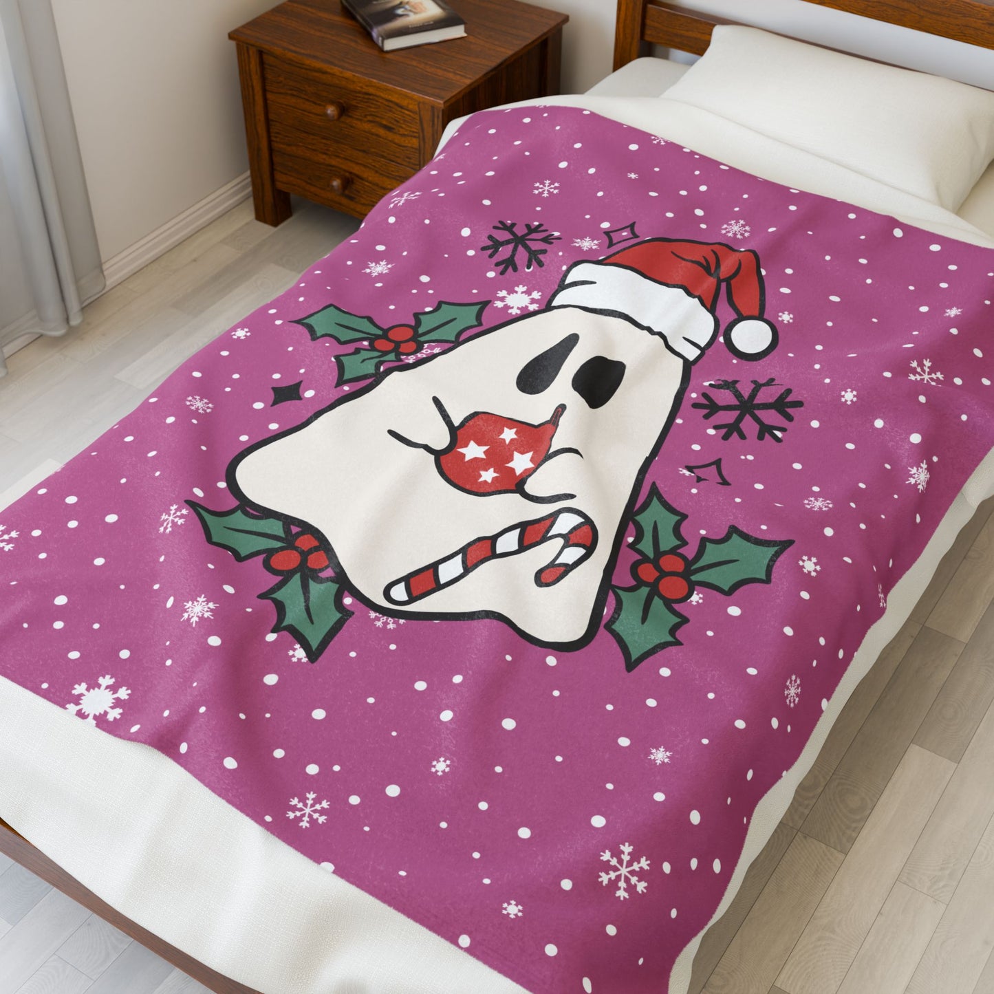 Big Festive Spirits Light Pink Velveteen Plush Blanket