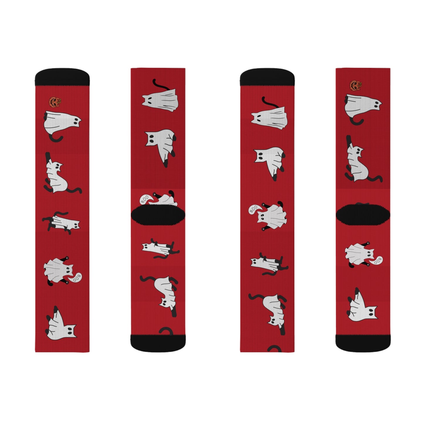Windsor Wonders Red Halloween Ghost Cats Sublimation Socks
