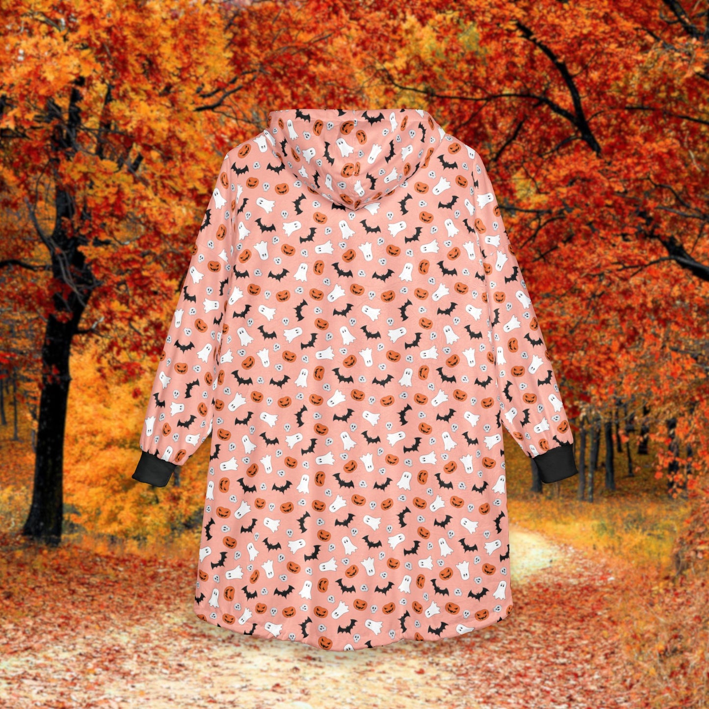 Cozy Orange Halloween Print Hooded Blanket, Warm Throw for Adults, Cute Gift for Fall, Couch Snuggler for Home, Perfect for Movie Nights