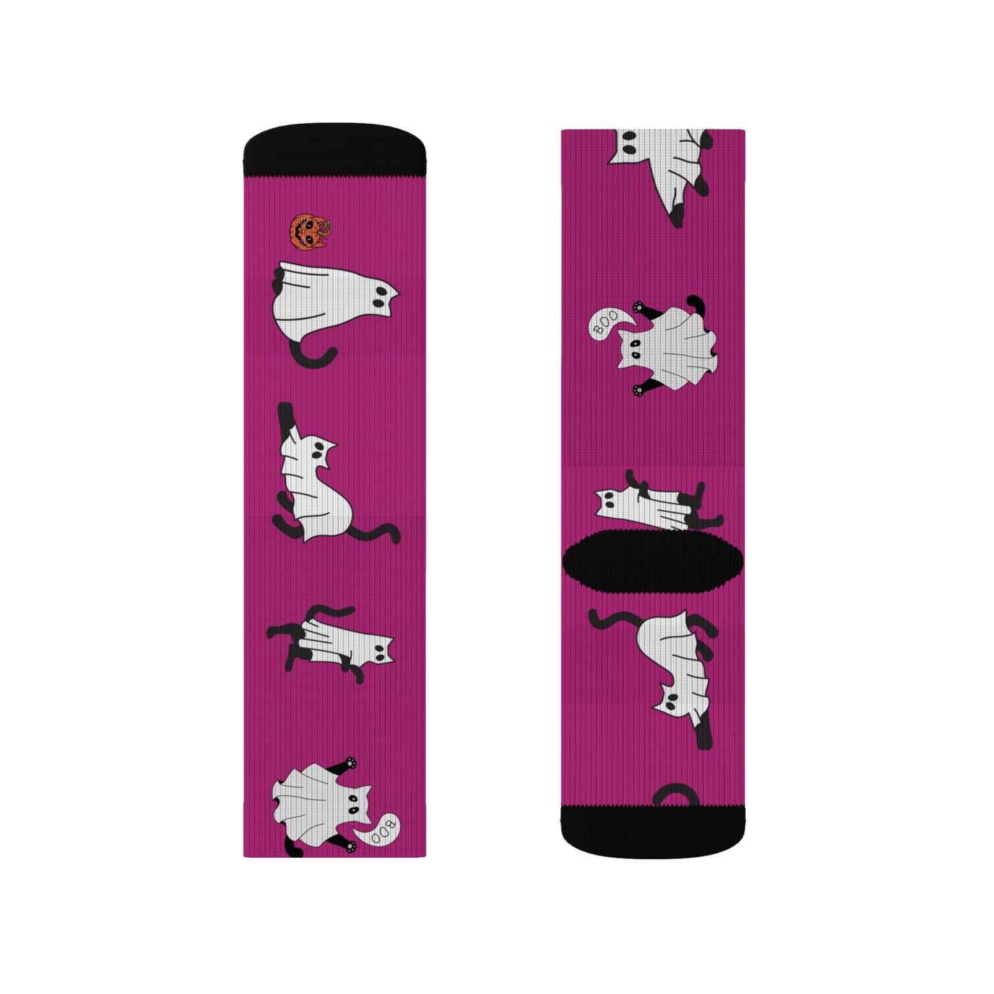 Windsor Wonders Pink Halloween Ghost Cats Sublimation Socks