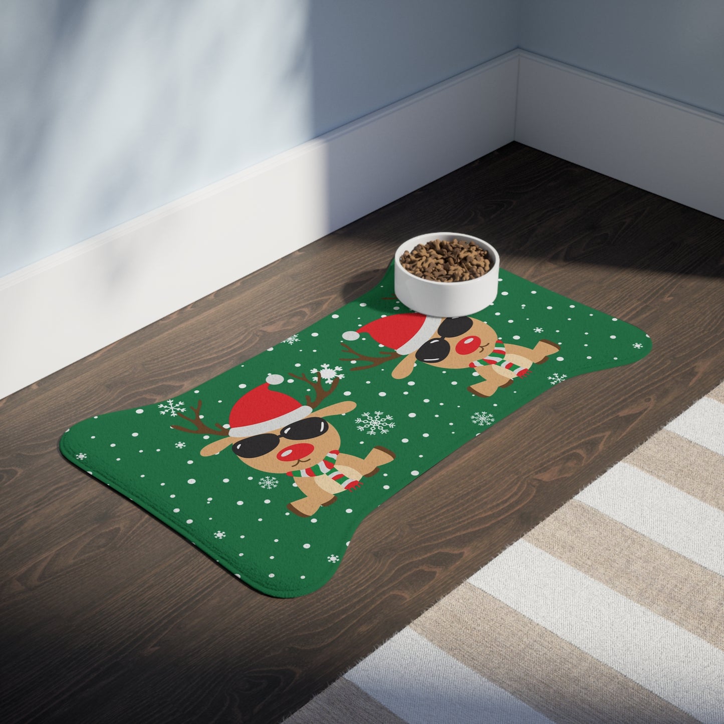 Cool Reindeer Dark Green Pet Feeding Mats