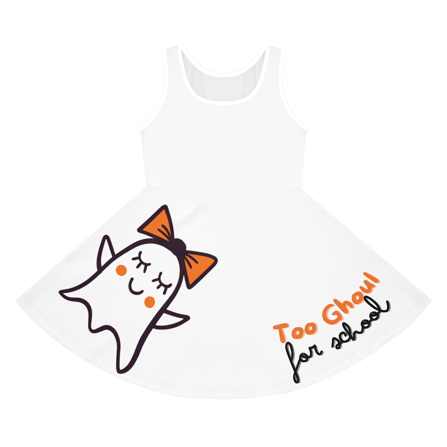 White Too Ghoul For School Cute Ghost Girls' Sleeveless Sundress (AOP)