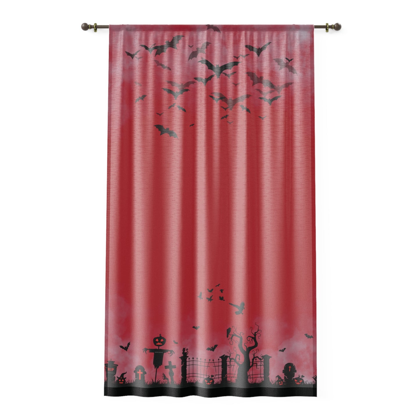 Windsor Wonders Dark Red Halloween Graveyard Window Curtain