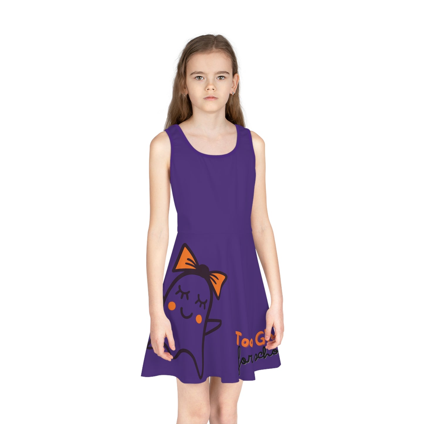 Purple Too Ghoul For School Cute Ghost Girls' Sleeveless Sundress (AOP)