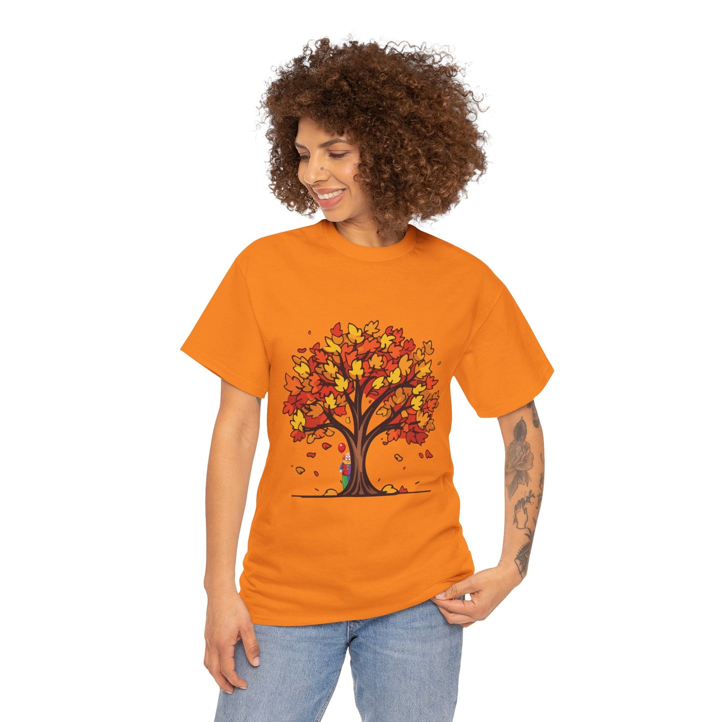 Autumn Tree Clown Tee, Unisex Cotton Shirt, Fall Fashion, Nature Lover Gift, Seasonal Wear, Thanksgiving Apparel