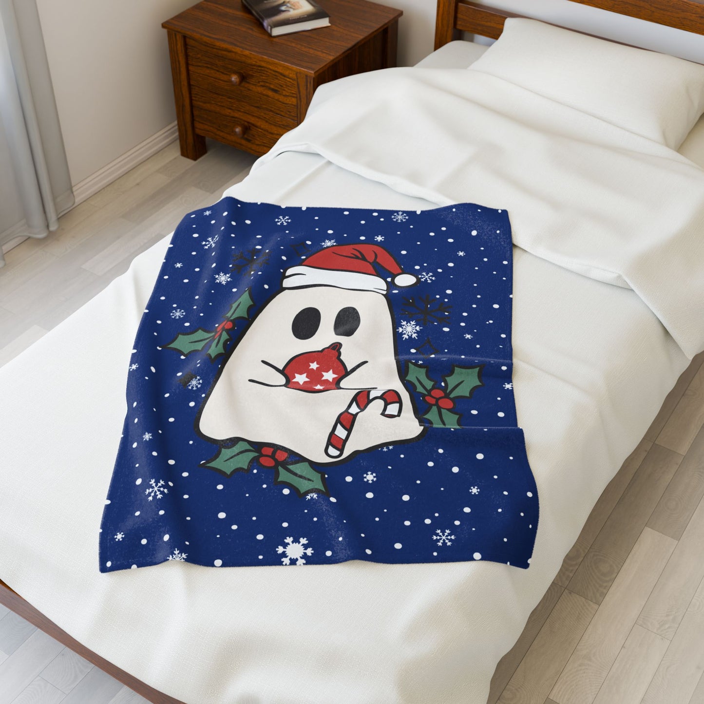 Big Festive Spirits Dark Blue Velveteen Plush Blanket