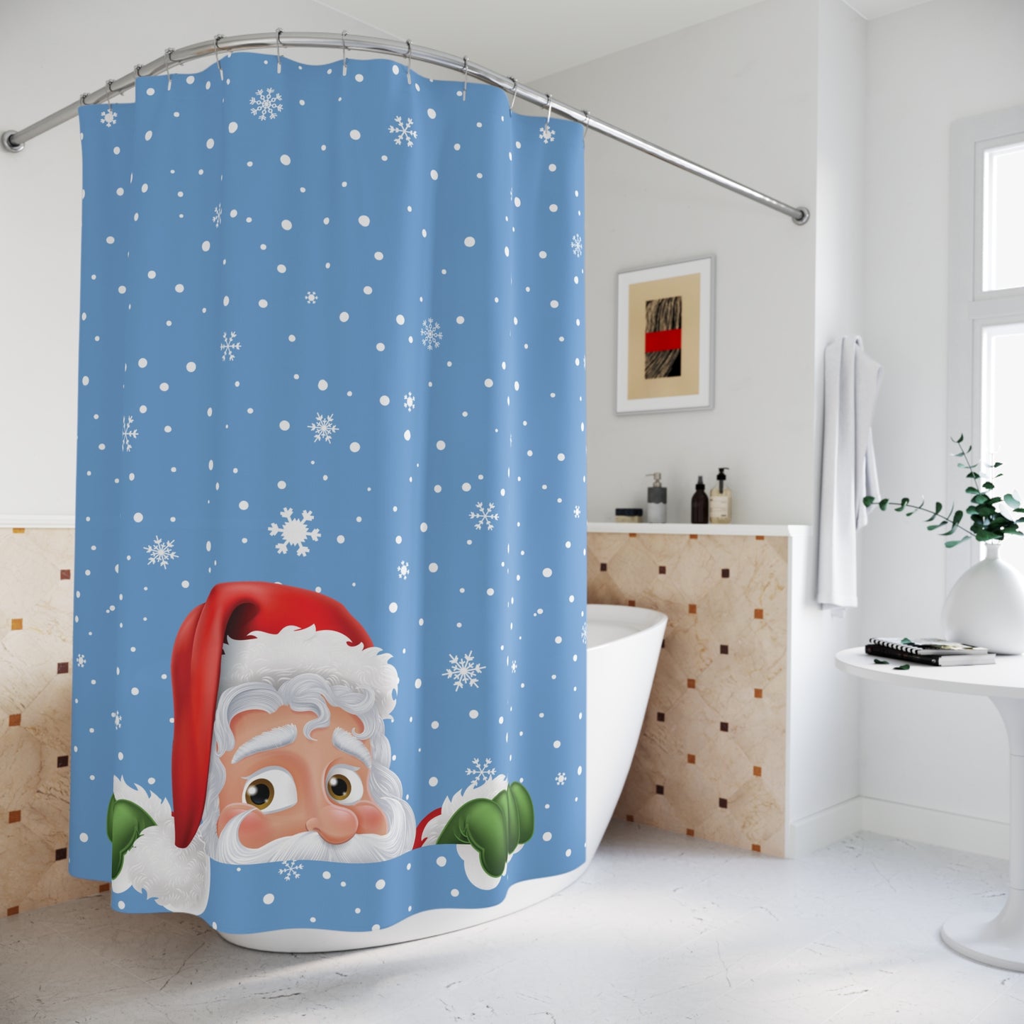 Santa Light Blue Shower Curtains