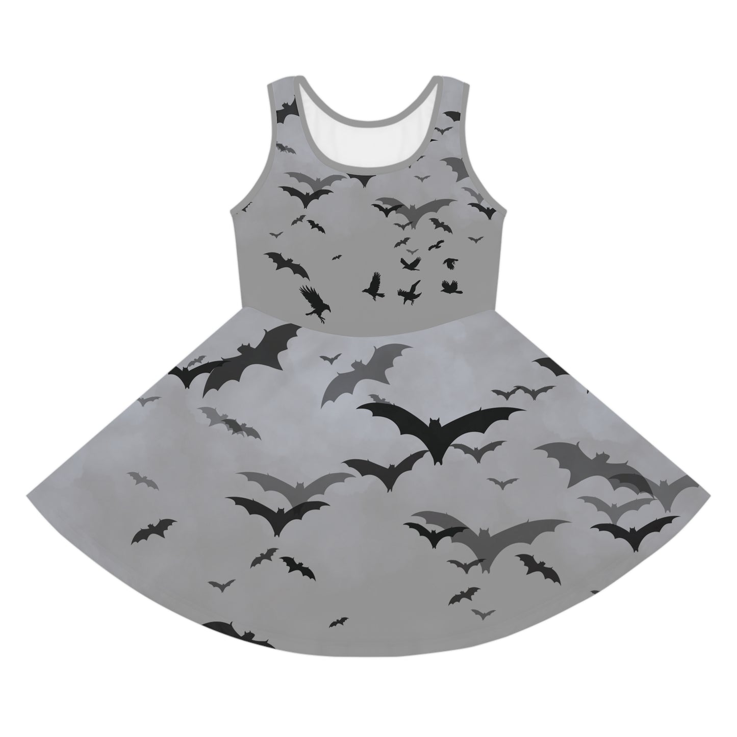 Girls' Grey Halloween Bats Sleeveless Sundress (AOP)