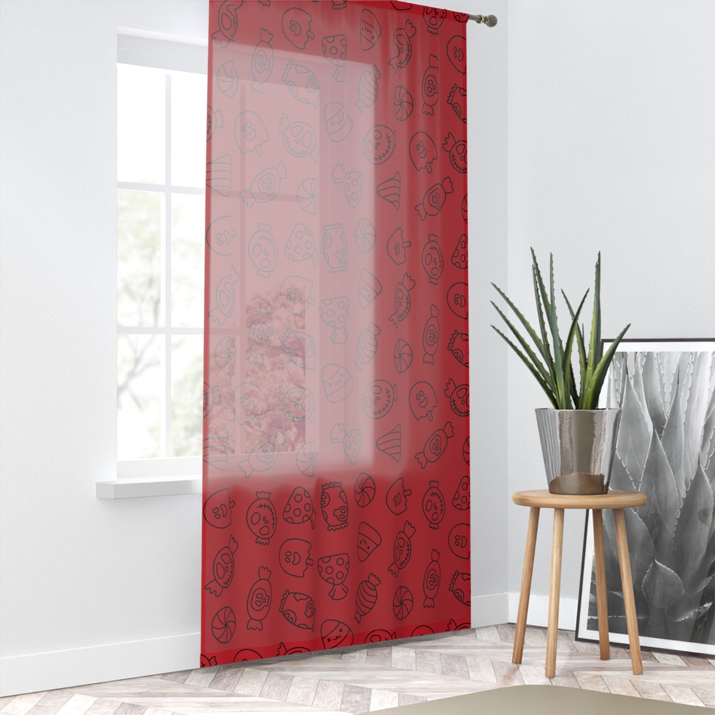Windsor Wonders Dark Red Halloween Candy Window Curtain