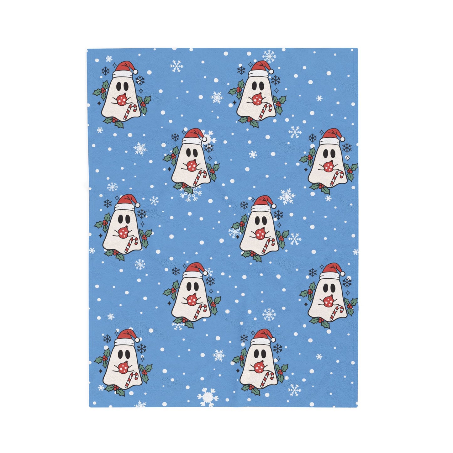 Festive Spirits Light Blue Velveteen Plush Blanket