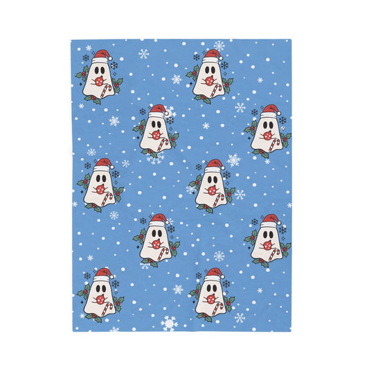 Festive Spirits Light Blue Velveteen Plush Blanket