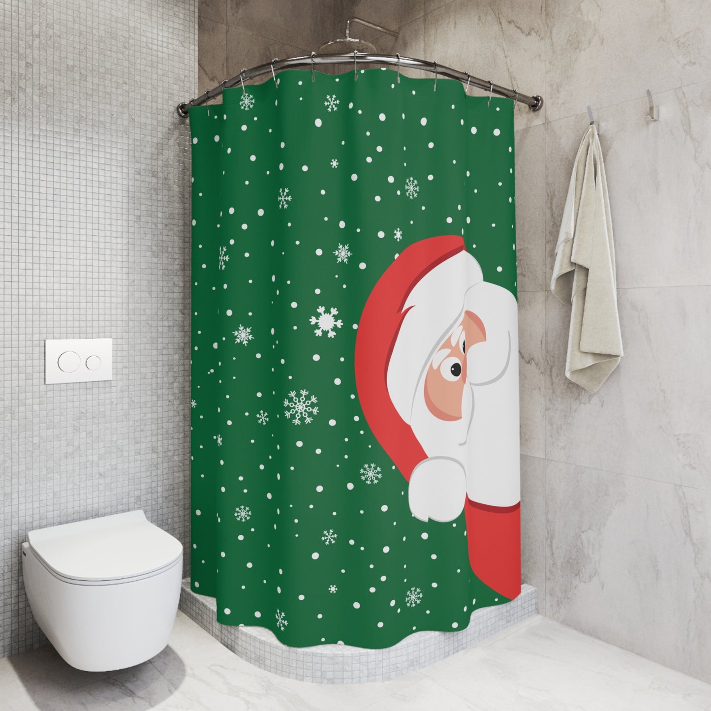 Santa's Always Watching Dark Green Shower Curtains