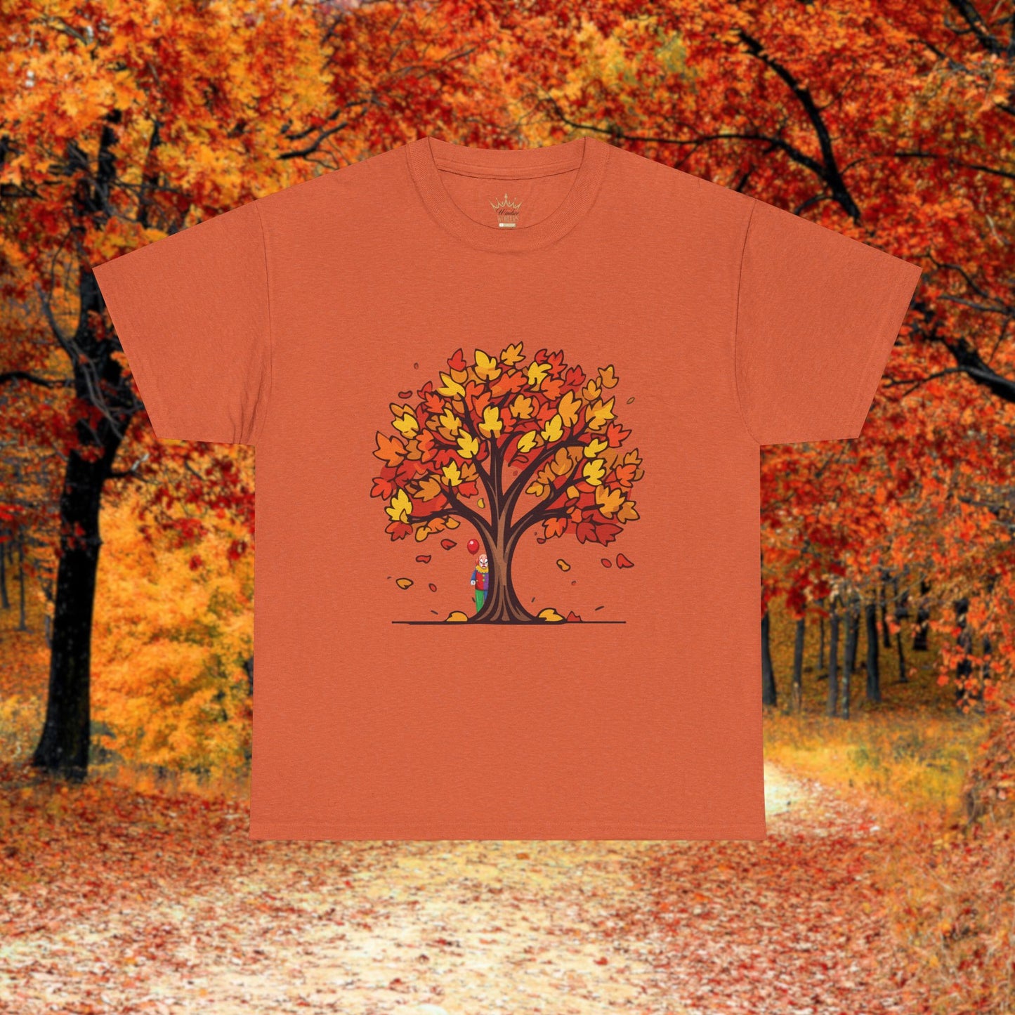 Autumn Tree Clown Tee, Unisex Cotton Shirt, Fall Fashion, Nature Lover Gift, Seasonal Wear, Thanksgiving Apparel