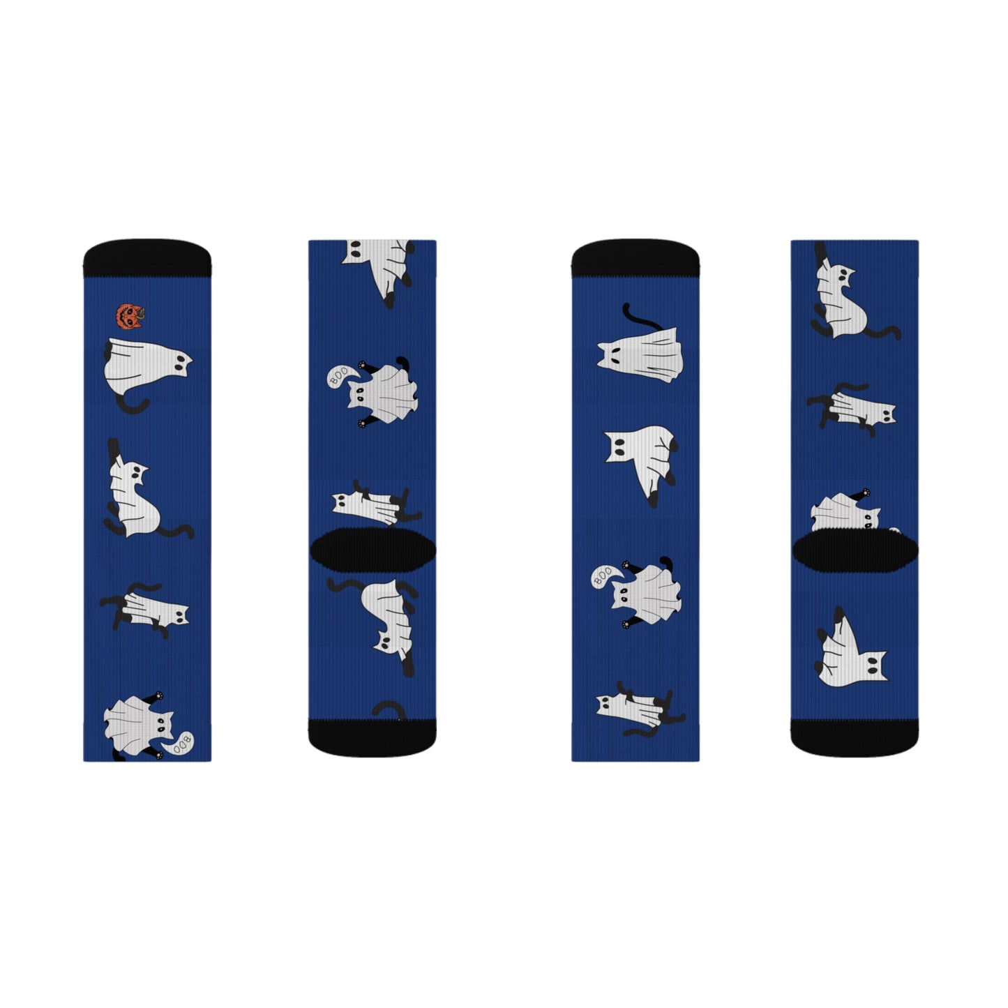 Windsor Wonders Dark Blue Halloween Ghost Cats Sublimation Socks