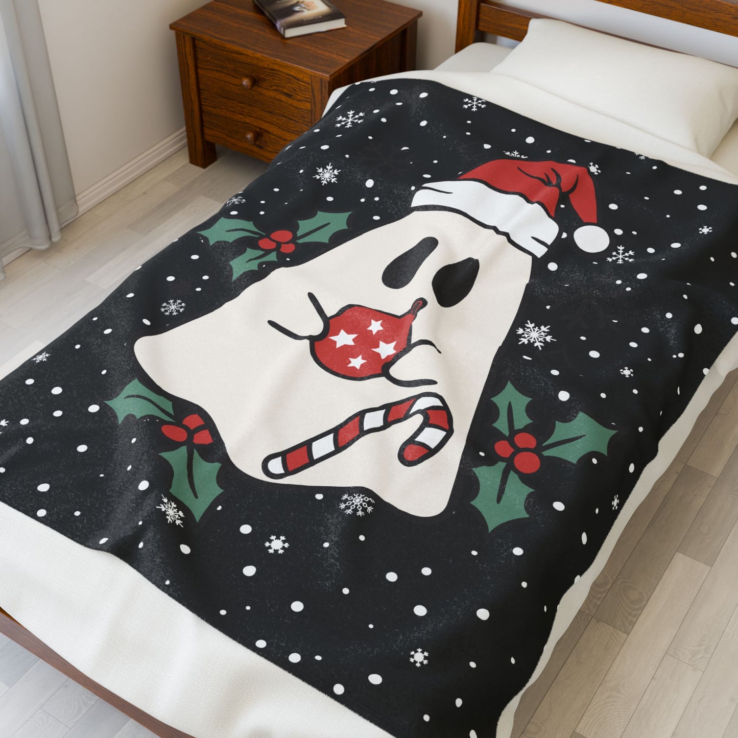 Big Festive Spirits Black Velveteen Plush Blanket