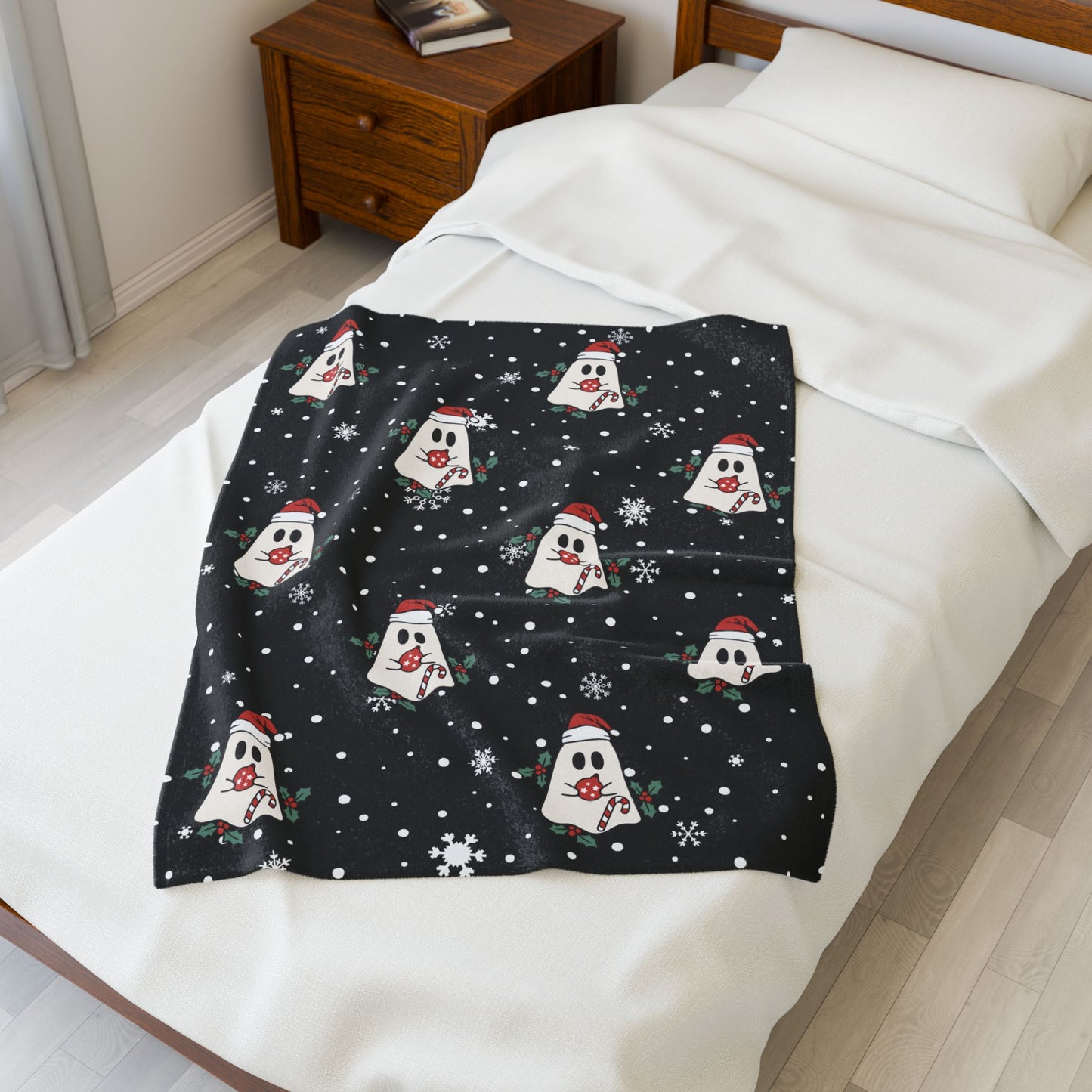 Festive Spirits Black Velveteen Plush Blanket
