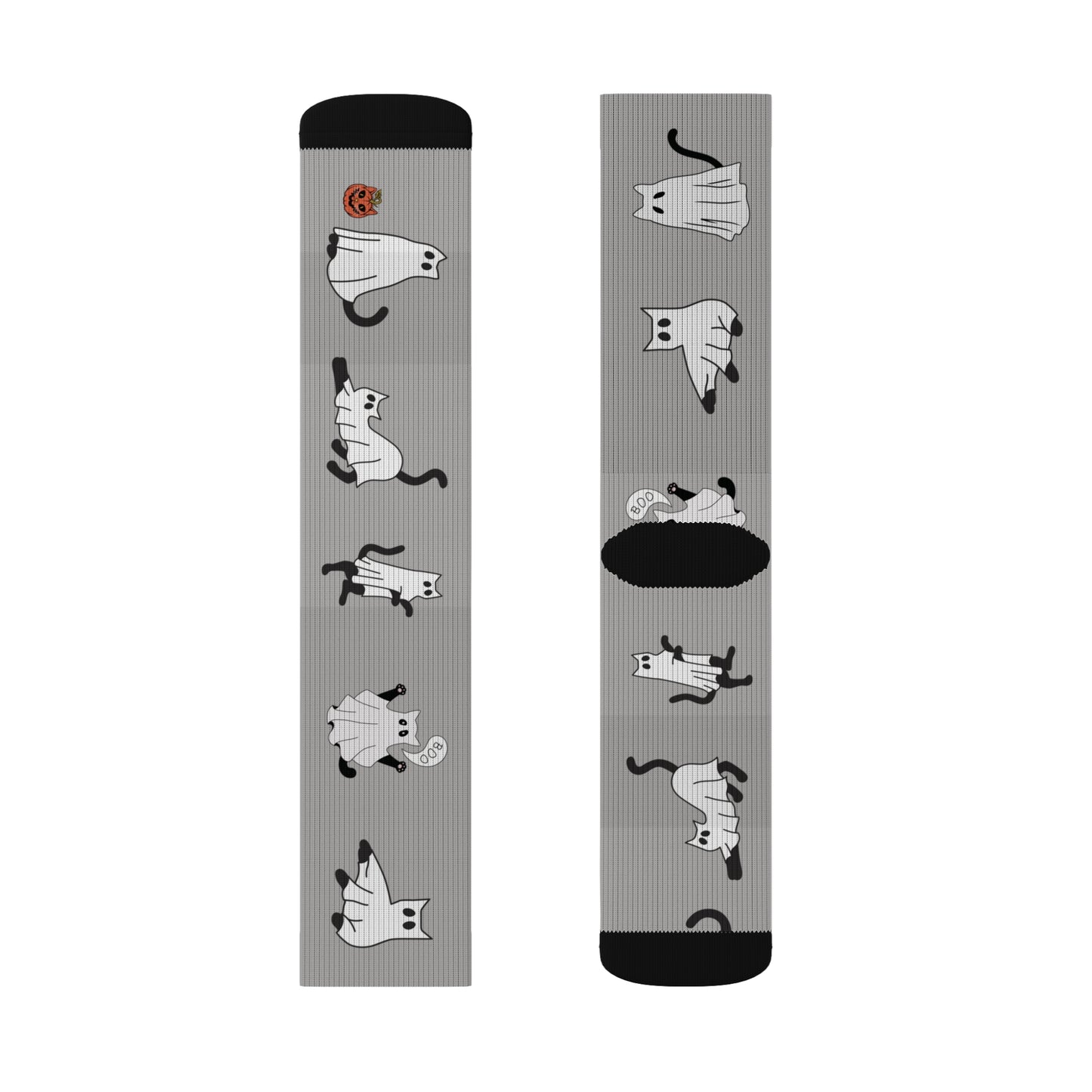Windsor Wonders Light Grey Halloween Ghost Cats Sublimation Socks