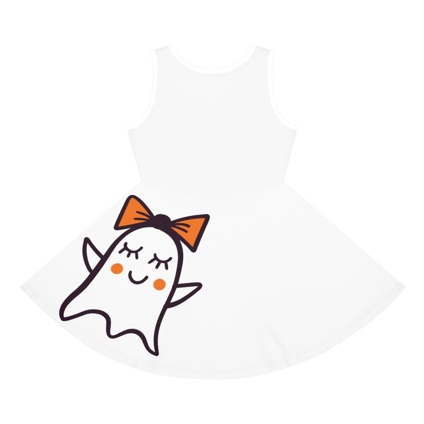 White Too Ghoul For School Cute Ghost Girls' Sleeveless Sundress (AOP)
